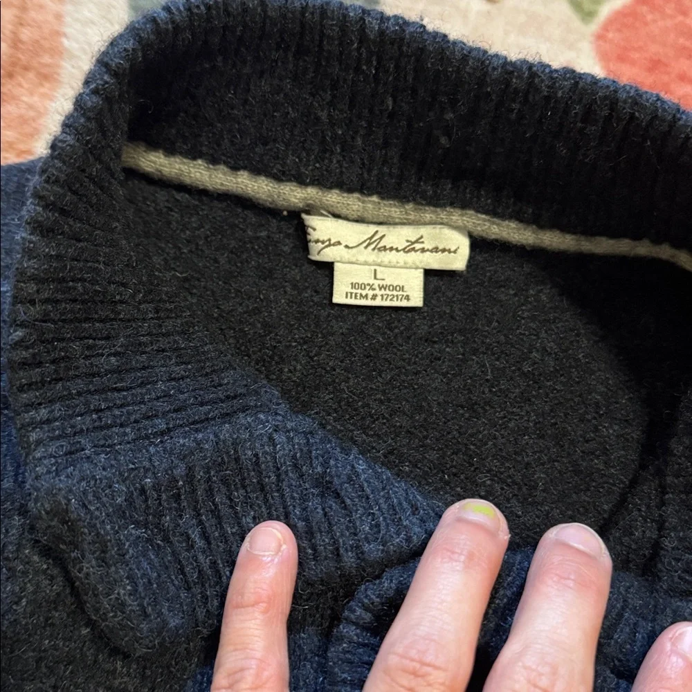 Enzo Mantovani Mens Chunky Henley Sweater Size Large Blue 100% Wool - Picture 4 of 7